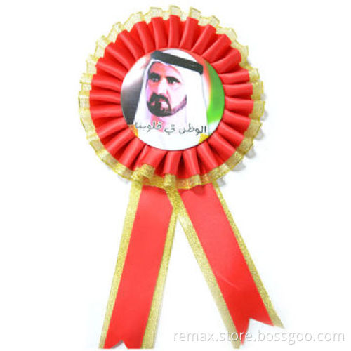 Latest design ribbon logo rosette, made of plastic ribbon, available in various sizes and colorsNew